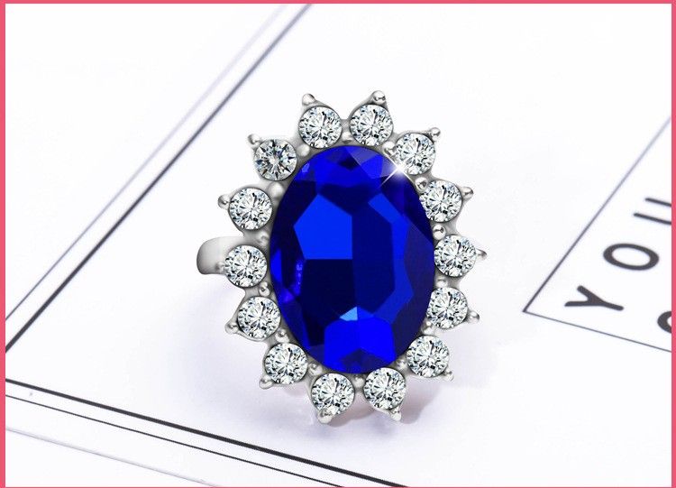 Bague Saphir Bleu En Argent Sterling 925