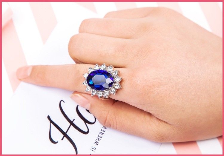 Bague Saphir Bleu En Argent Sterling 925