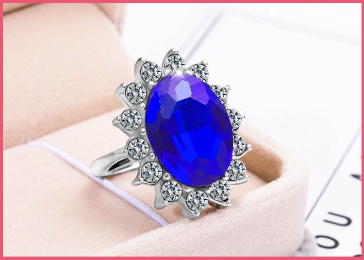 Bague Saphir Bleu En Argent Sterling 925