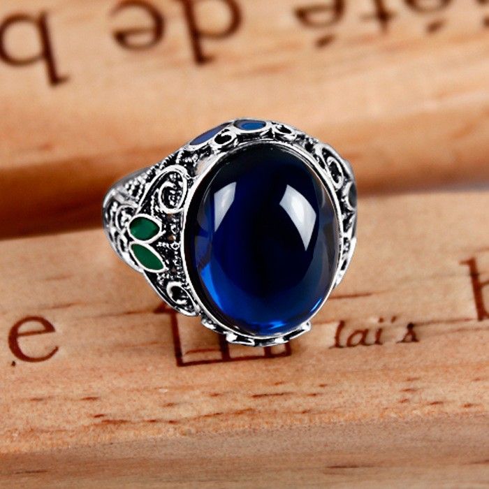 Bague En Saphir Incrustée D'émail Cloisonné En Filigrane D'argent De Style Ethnique Rétro 925