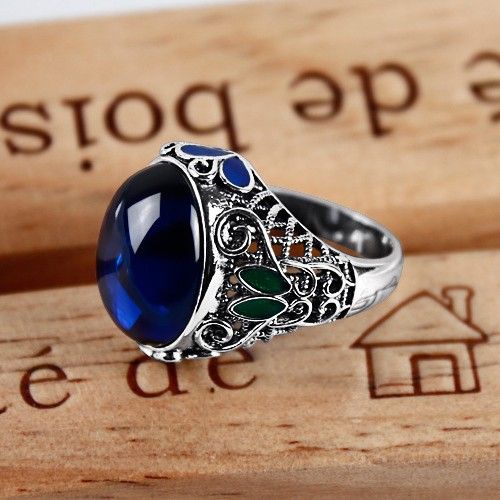 Bague En Saphir Incrustée D'émail Cloisonné En Filigrane D'argent De Style Ethnique Rétro 925