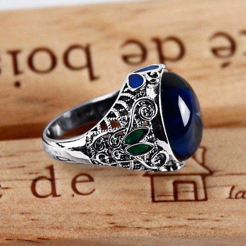 Bague En Saphir Incrustée D'émail Cloisonné En Filigrane D'argent De Style Ethnique Rétro 925