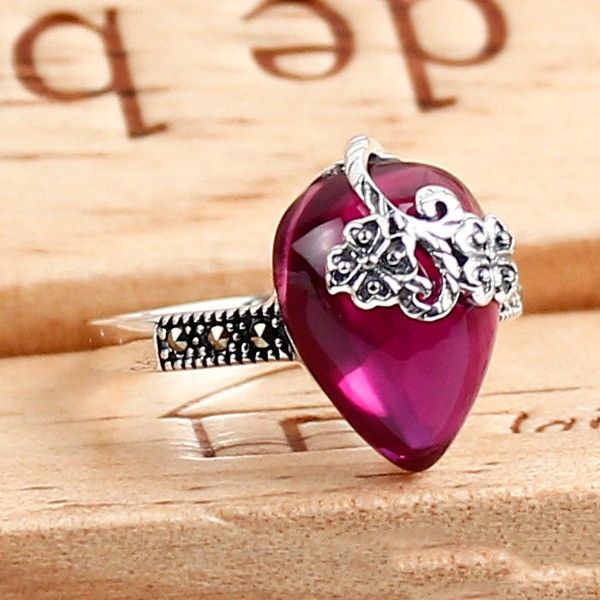 Bague Sculptée En Corindon Incrusté En Argent Sterling 925 New Court Style