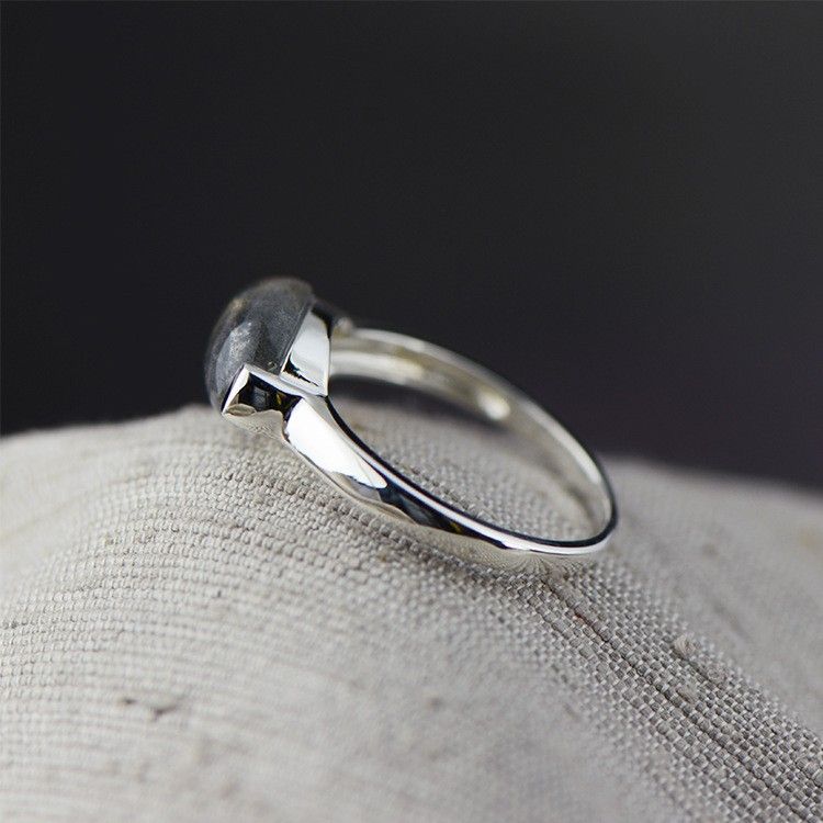 Bague Simple En Pierre De Lune Naturelle Incrustée En Argent Sterling 925