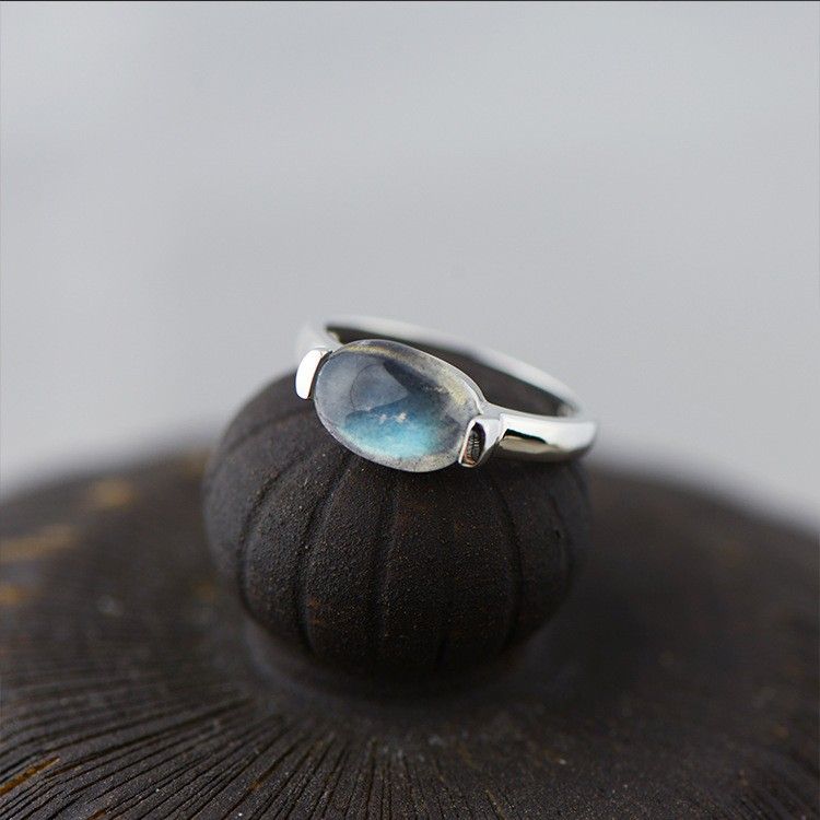 Bague Simple En Pierre De Lune Naturelle Incrustée En Argent Sterling 925