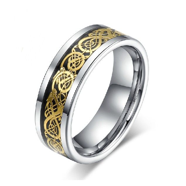 Bague En Tungstène Avec Bague À Graver Pour Hommes En Or 18 Carats