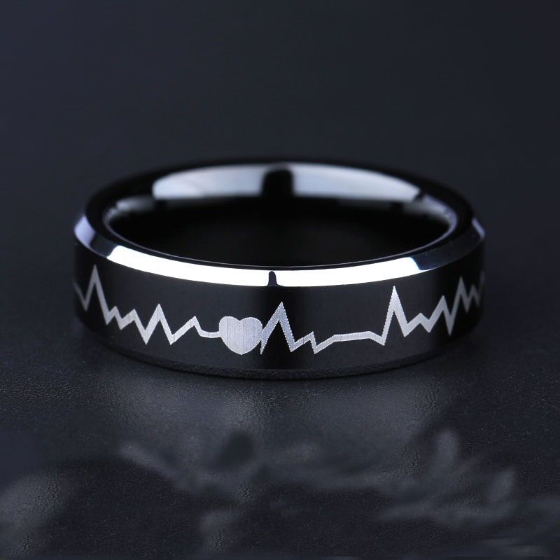 Bague En Tungstène Heartbeat Pour Homme