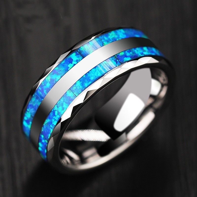 Bague En Tungstène Personnalisée Pour Homme Opal | Anneau De Promesse Pour Lui | Bande De Mariage Pour Hommes