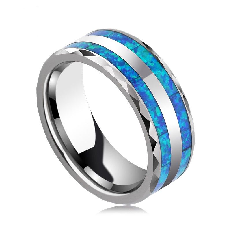 Bague En Tungstène Personnalisée Pour Homme Opal | Anneau De Promesse Pour Lui | Bande De Mariage Pour Hommes