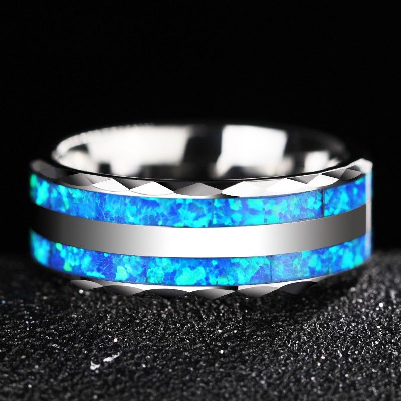 Bague En Tungstène Personnalisée Pour Homme Opal | Anneau De Promesse Pour Lui | Bande De Mariage Pour Hommes