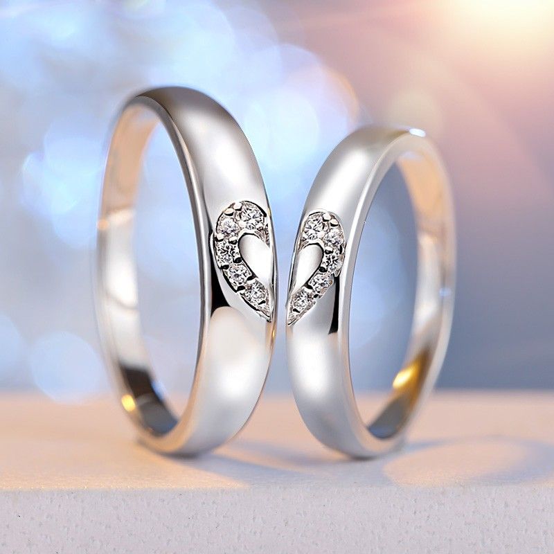 Bagues D'amoureux En Argent Sterling Et Coeur En Cristal (prix Pour Une Paire)