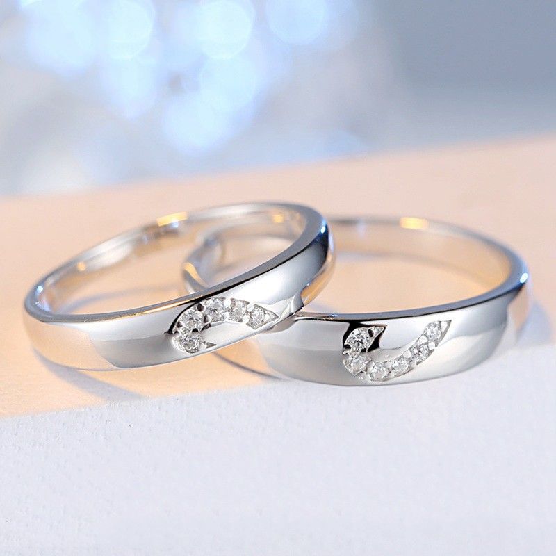 Bagues D'amoureux En Argent Sterling Et Coeur En Cristal (prix Pour Une Paire)