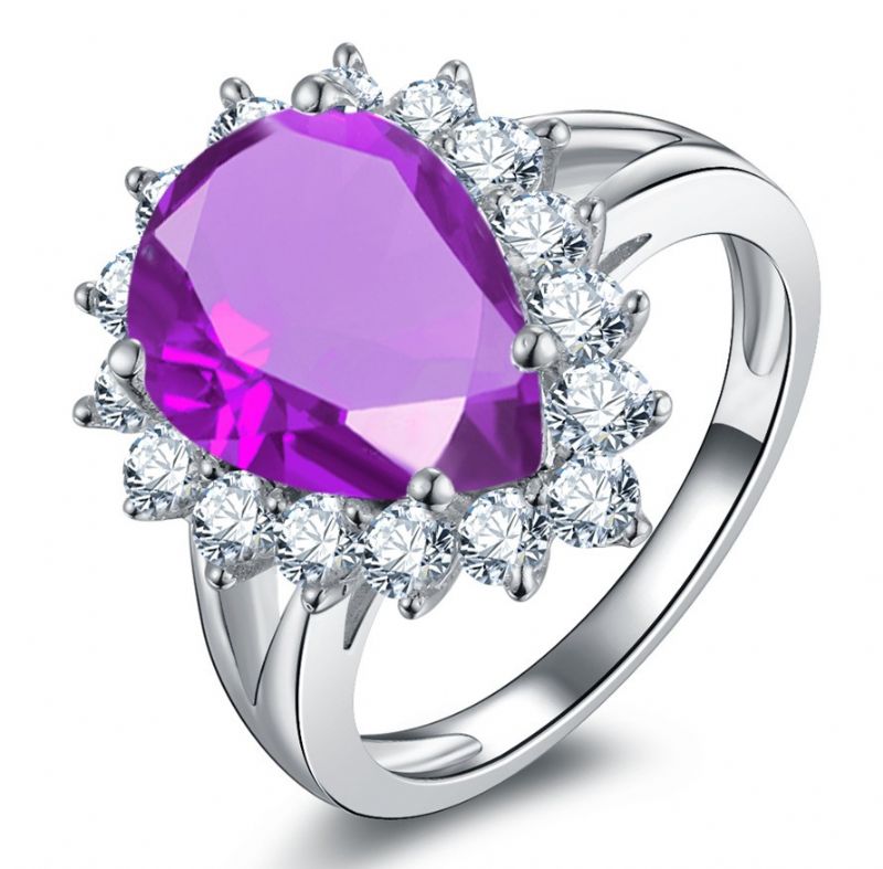 Bagues En Argent Sterling 925 Avec Diamant Simulé Violet De Carbone De Haute Qualité