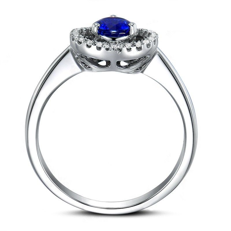 Bagues En Argent Sterling 925 Saphir Bleu En Forme De Coeur