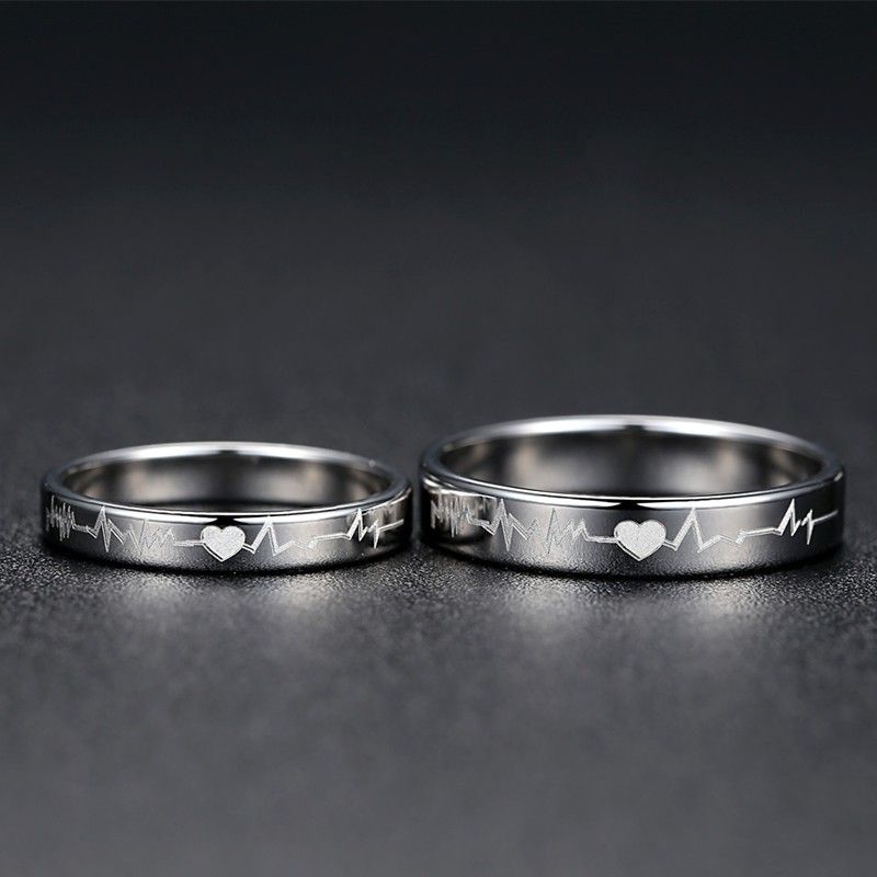 Bagues De Couple En Argent Sterling 925 Simple Heartbeat