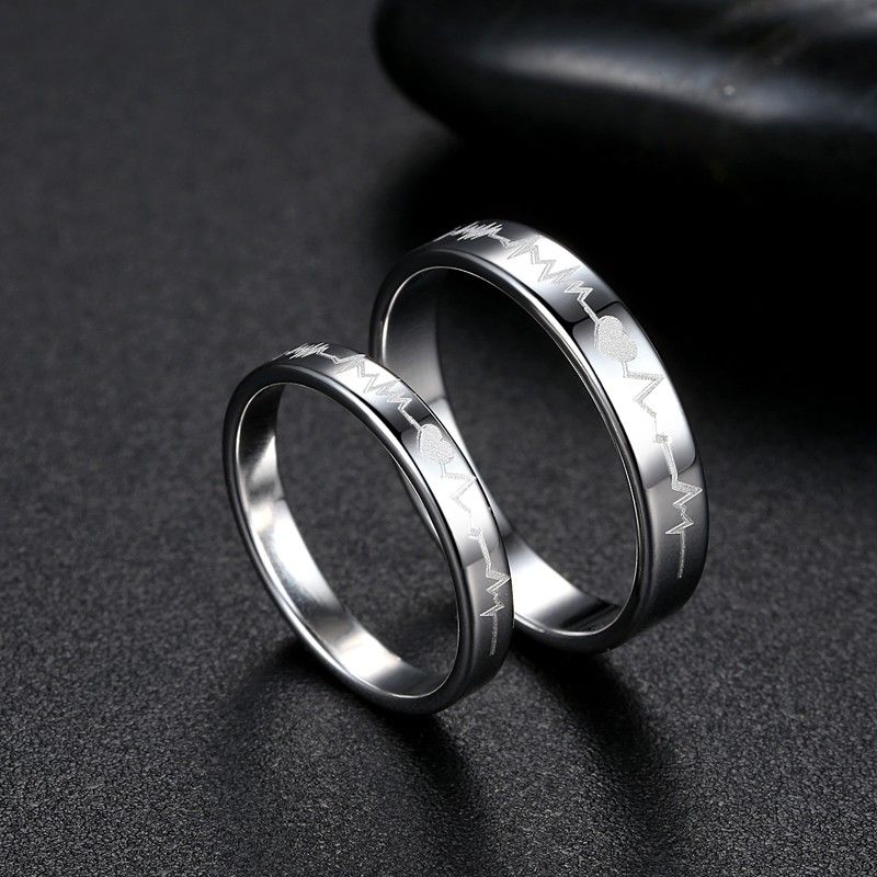 Bagues De Couple En Argent Sterling 925 Simple Heartbeat