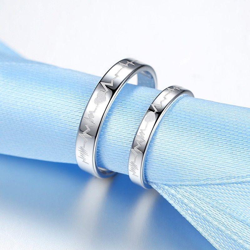 Bagues De Couple En Argent Sterling 925 Simple Heartbeat