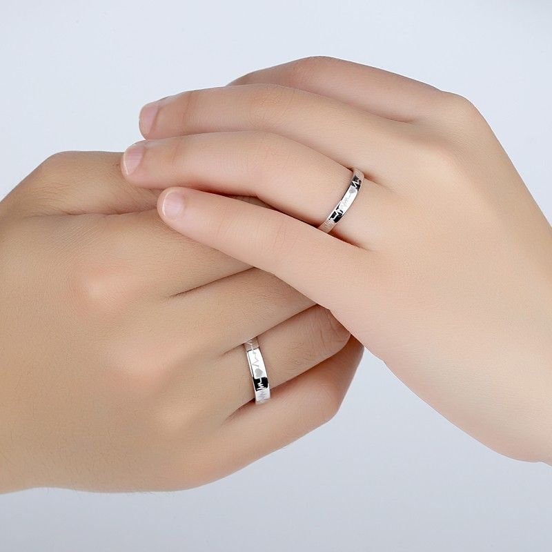 Bagues De Couple En Argent Sterling 925 Simple Heartbeat