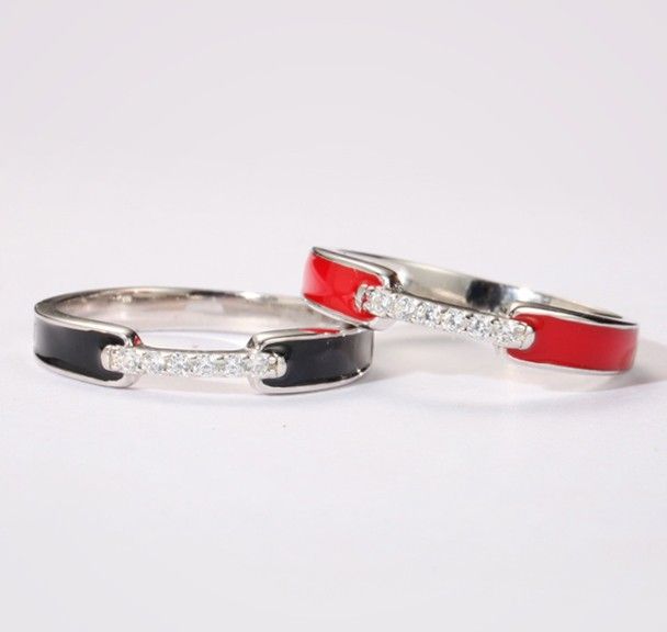 Bagues À La Mode En Argent Sterling S925 Rouge Et Noir Pour Femme