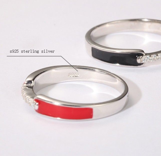 Bagues À La Mode En Argent Sterling S925 Rouge Et Noir Pour Femme