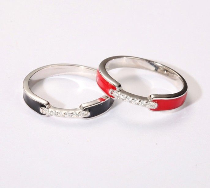 Bagues À La Mode En Argent Sterling S925 Rouge Et Noir Pour Femme