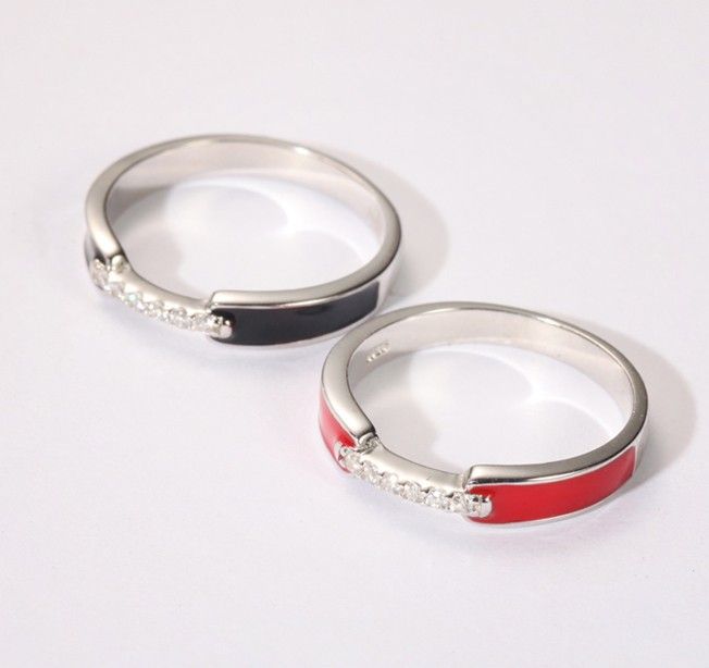 Bagues À La Mode En Argent Sterling S925 Rouge Et Noir Pour Femme