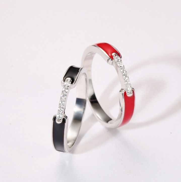 Bagues À La Mode En Argent Sterling S925 Rouge Et Noir Pour Femme