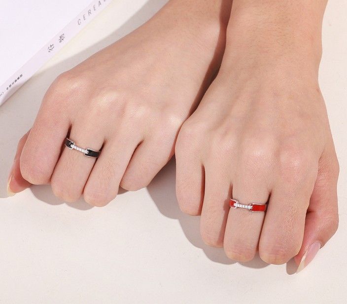 Bagues À La Mode En Argent Sterling S925 Rouge Et Noir Pour Femme