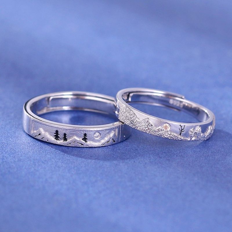 Bagues De Promesse De Forêt De Neige Personnalisées Pour Couples En Argent Sterling