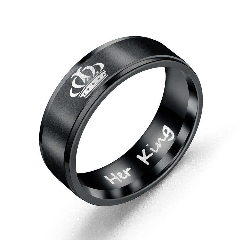 Bagues Roi Et Reine Pour Couples - 2pcs Ses Ensembles De Bague Assortie En Acier Inoxydable Pour Lui Et Elle - Promesse Alliance De Fiançailles Noir Confort Fit