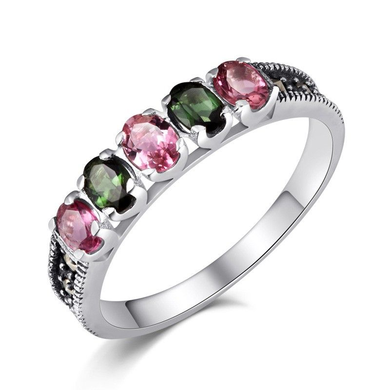 Belle Bague En Tourmaline Naturelle Incrustée En Argent Sterling 925 De Style Ethnique