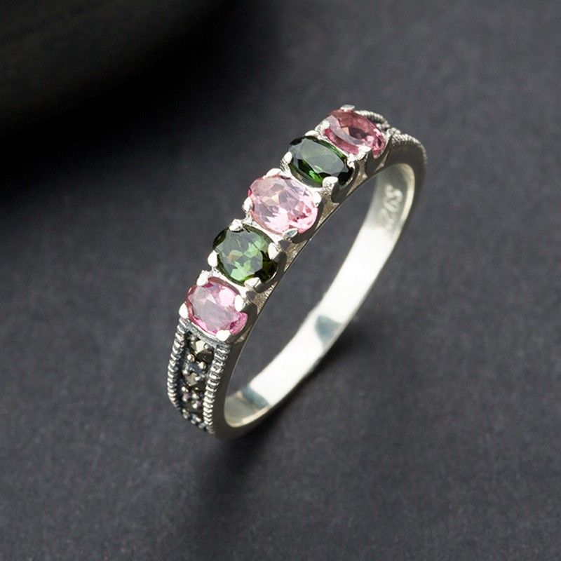 Belle Bague En Tourmaline Naturelle Incrustée En Argent Sterling 925 De Style Ethnique