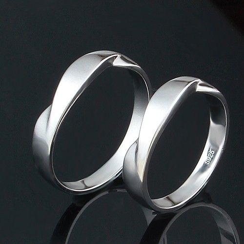 Belle Vague D'eau Mobius Design Anneaux En Argent Sterling Pour Amoureux De La Vente Chaude (prix Pour Une Paire)