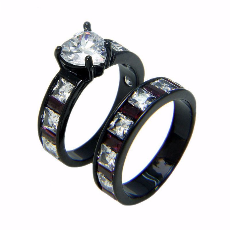 Bijoux De Mode Coréenne Bague De Fiançailles CZ En Forme De Coeur Incrustée D'or Noir