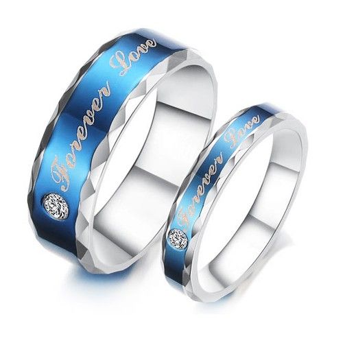 Blue Forever Love Theme 316l Titanium Steel CZ Couple Anneaux