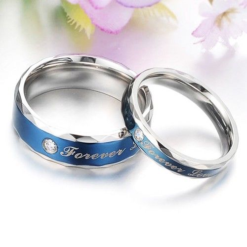 Blue Forever Love Theme 316l Titanium Steel CZ Couple Anneaux