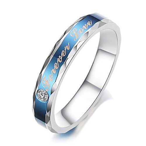 Blue Forever Love Theme 316l Titanium Steel CZ Couple Anneaux