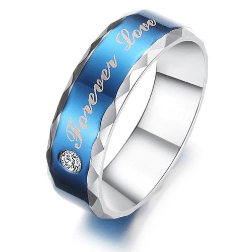 Blue Forever Love Theme 316l Titanium Steel CZ Couple Anneaux