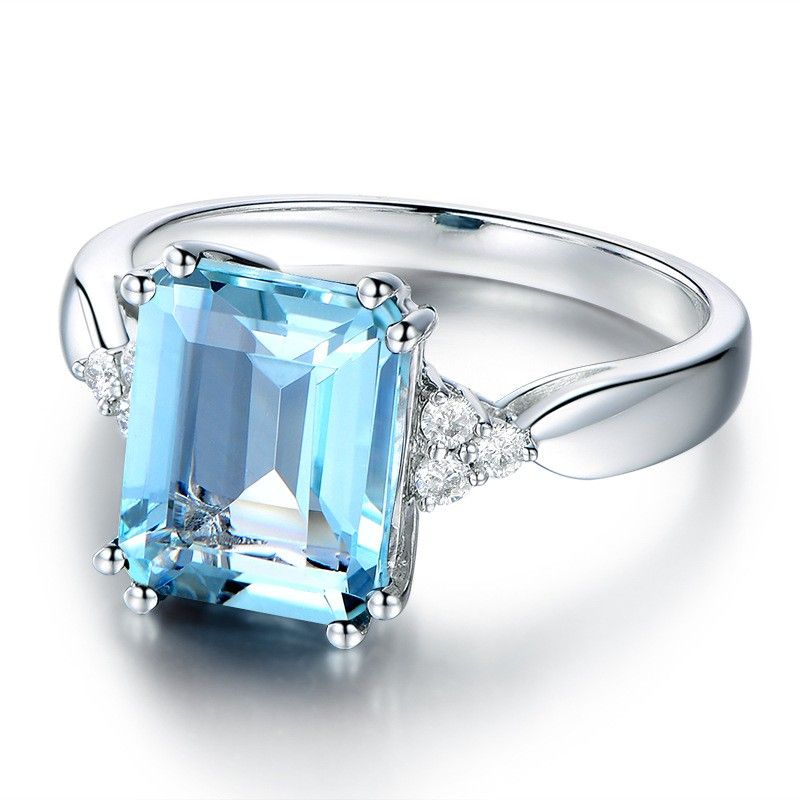 Blue Topaz S925 Bague De Mariage En Argent Sterling Pour Elle