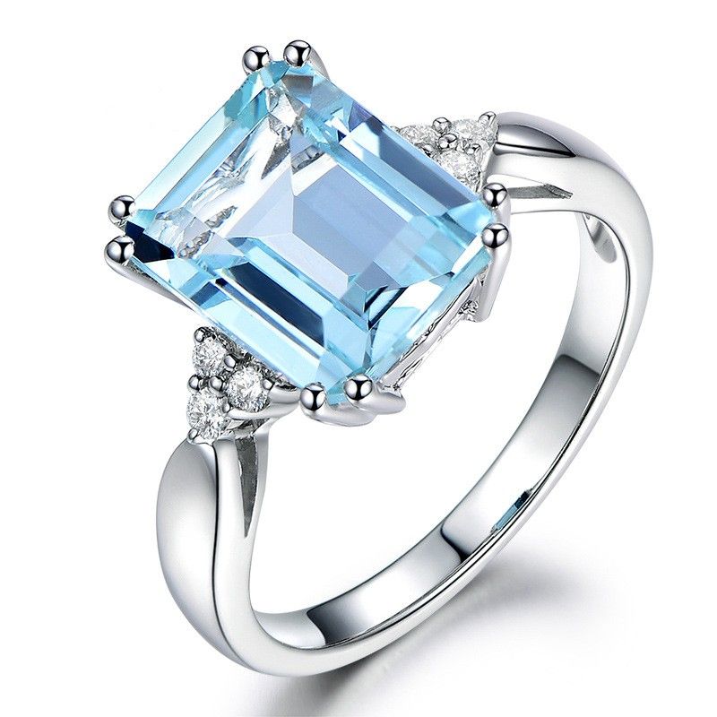 Blue Topaz S925 Bague De Mariage En Argent Sterling Pour Elle