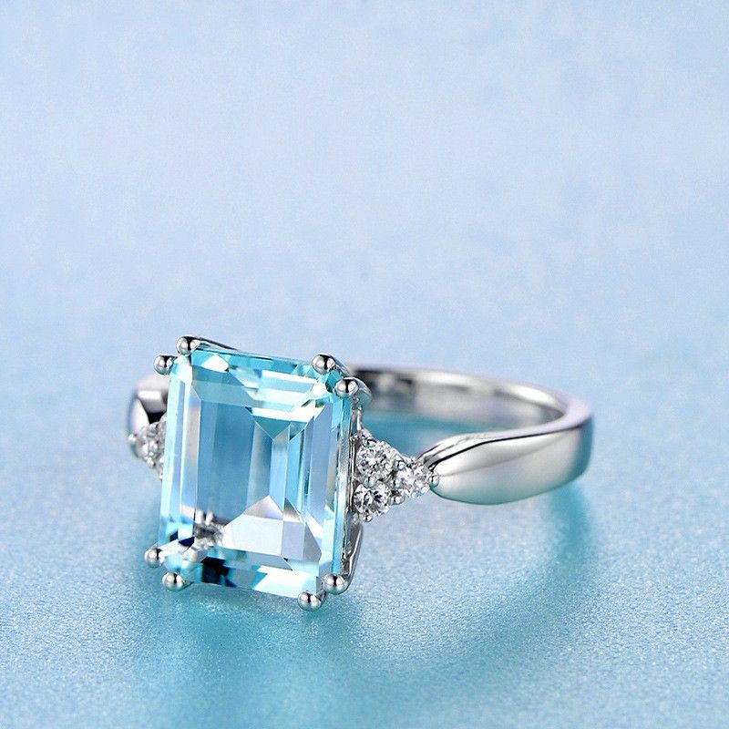 Blue Topaz S925 Bague De Mariage En Argent Sterling Pour Elle