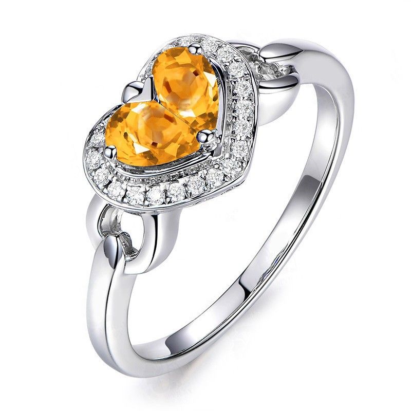 Citrine En Forme De Coeur En Argent Sterling Bague De Mariage Pour Elle