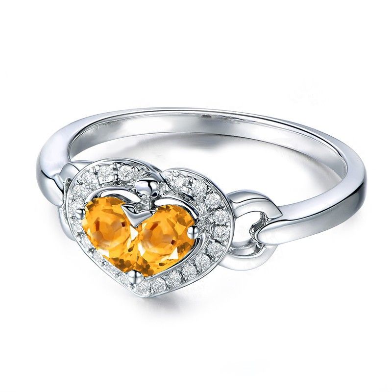 Citrine En Forme De Coeur En Argent Sterling Bague De Mariage Pour Elle