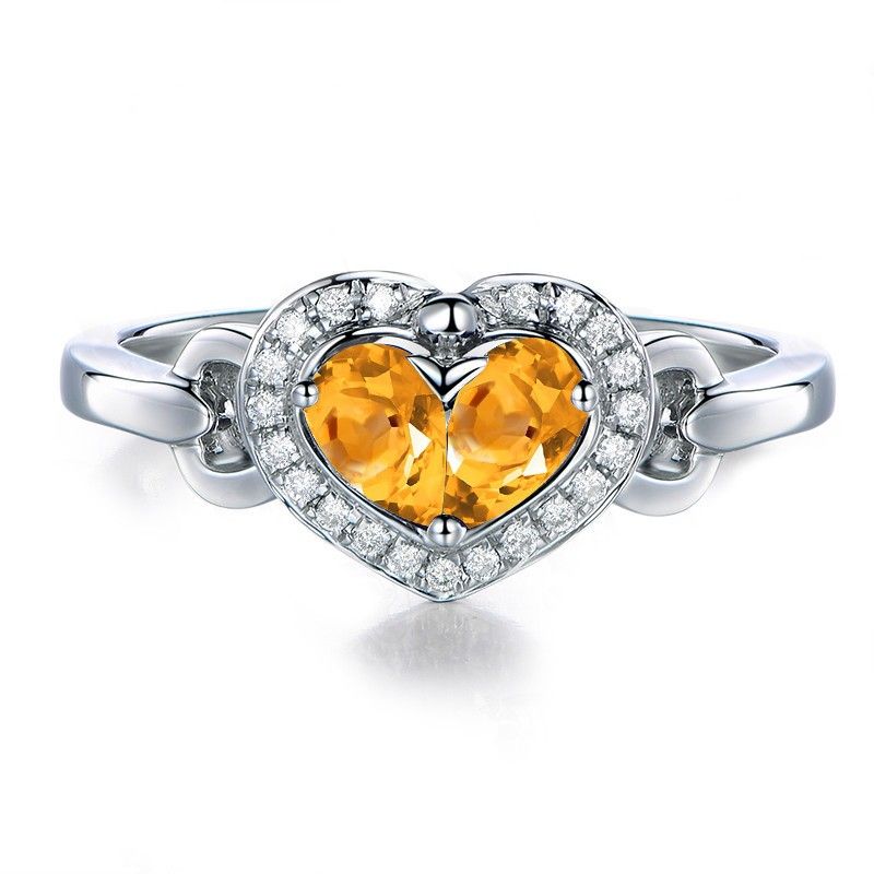 Citrine En Forme De Coeur En Argent Sterling Bague De Mariage Pour Elle