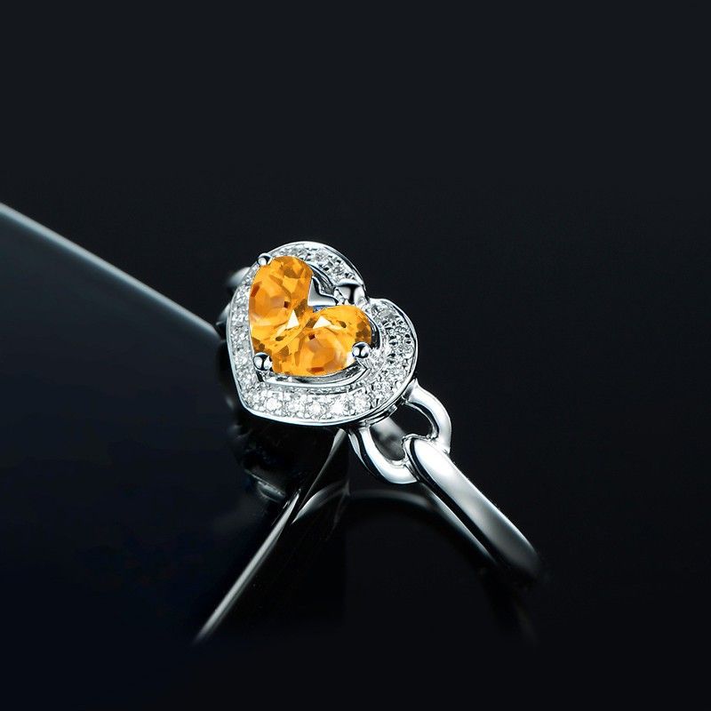 Citrine En Forme De Coeur En Argent Sterling Bague De Mariage Pour Elle