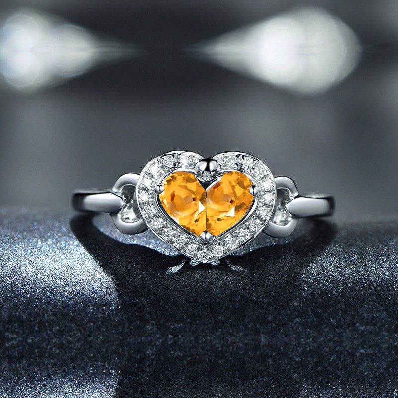 Citrine En Forme De Coeur En Argent Sterling Bague De Mariage Pour Elle