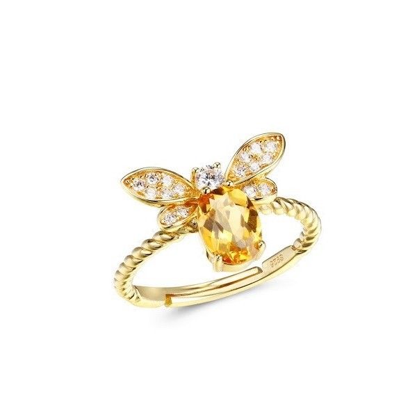 Citrine Honeybee S925 Bague En Argent Sterling Cadeau D'anniversaire Pour Dame