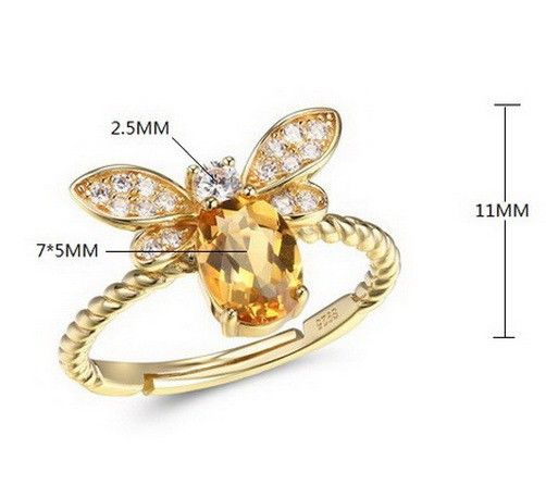 Citrine Honeybee S925 Bague En Argent Sterling Cadeau D'anniversaire Pour Dame