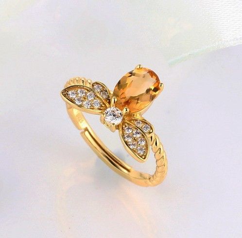 Citrine Honeybee S925 Bague En Argent Sterling Cadeau D'anniversaire Pour Dame