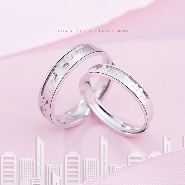 City Silhouette Design S925 Anneaux De Couple Réglables Pour Amoureux En Argent Sterling